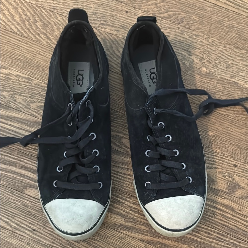 UGG Black leather and genuine sheepskin Sneakers with White Accents